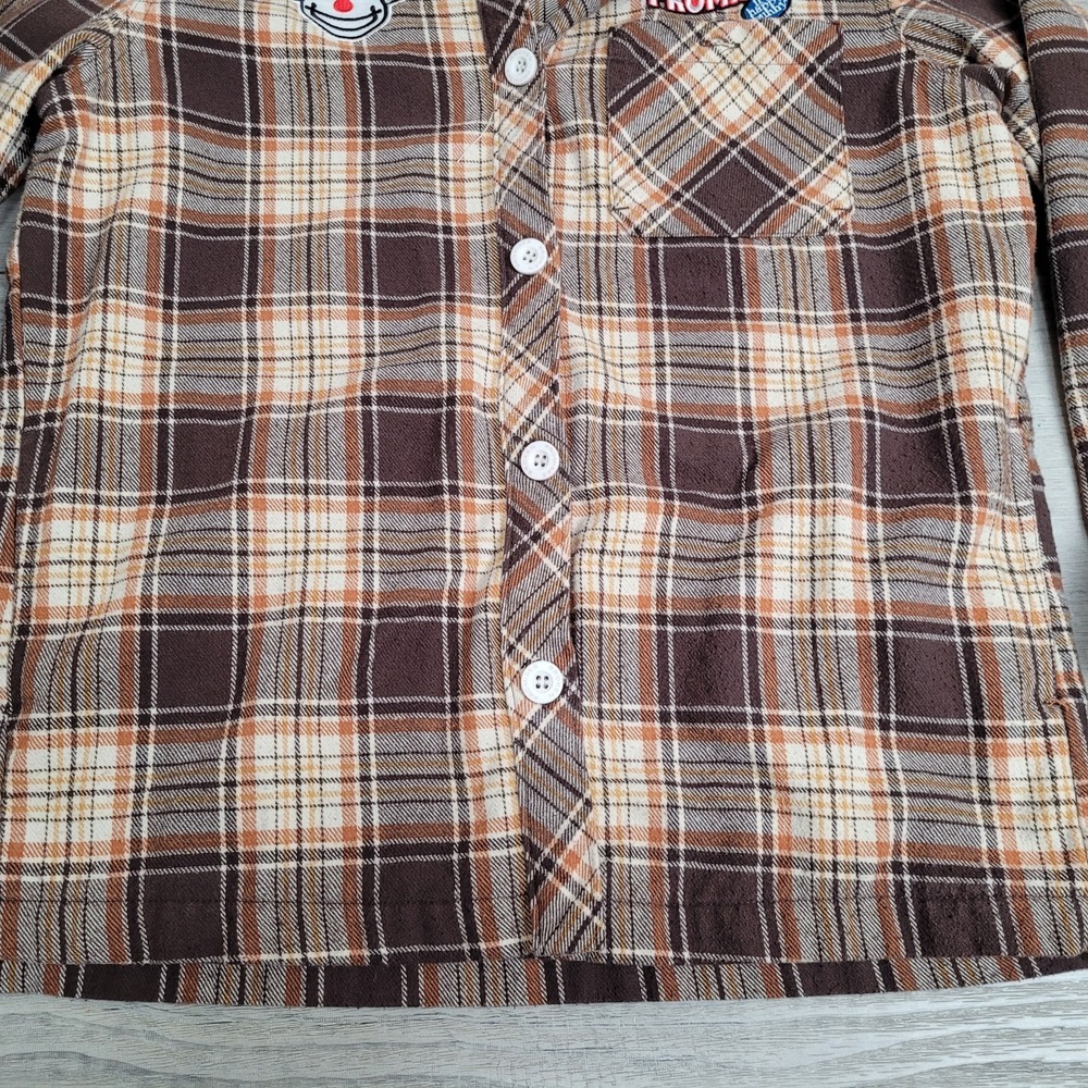 🐰Broken Promises x Happy Bunny Flannel Women's S Brown Plaid Graphic Y2K Art - Picture 7 of 16